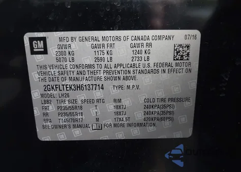 2017 GMC Terrain Sle-2 из США, поврежденный, VIN 2GKFLTEK3H6137714